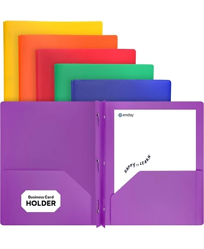 Plastic Folders with Pockets and Prongs, Black Two Pocket Folder Brads, 6 Pc –by Enday