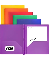 Plastic Folders with Pockets and Prongs, Black Two Pocket Folder Brads, 6 Pc –by Enday