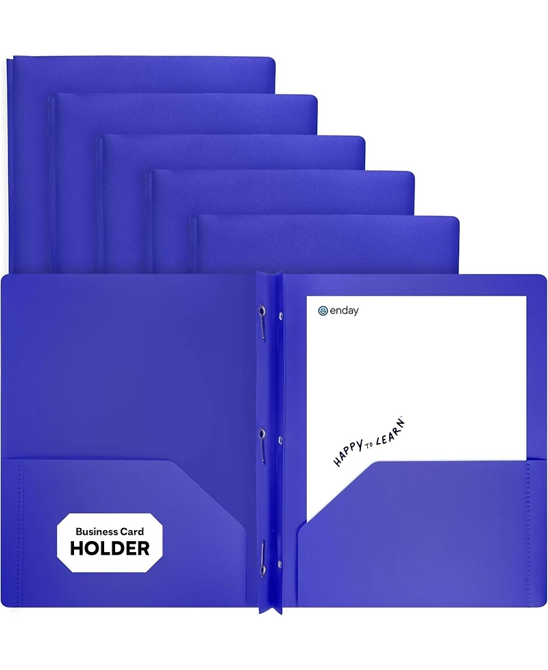 Plastic Folders with Pockets and Prongs, Black Two Pocket Folder with Brads, 6 Pc –by Enday