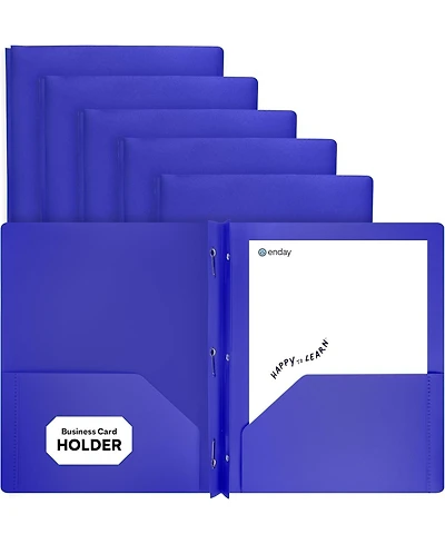Plastic Folders with Pockets and Prongs, Black Two Pocket Folder with Brads, 6 Pc –by Enday