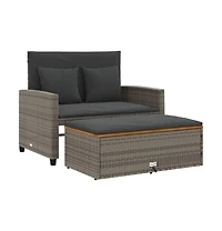 vidaXL Garden Sofa Gray Pe wicker, acacia wood, powder-coated steel Medium