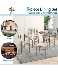 Costway 5 Piece Dining Set Table and 4 Chairs Glass Top Kitchen Breakfast Furniture