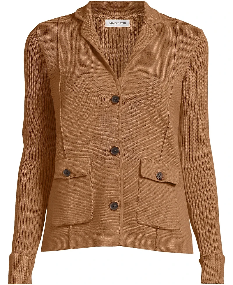 Lands' End Women's Plus Drifter Ribbed Collared Blazer Sweater