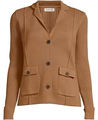 Lands' End Women's Plus Drifter Ribbed Collared Blazer Sweater