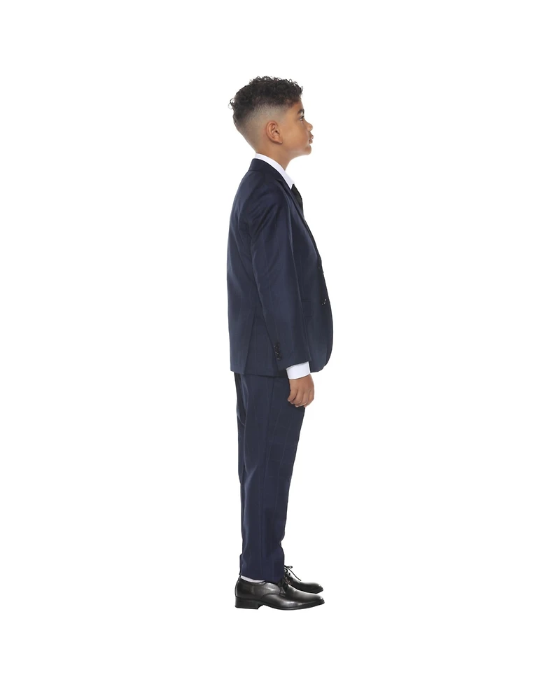Perry Ellis Little Boys 5 Piece Windowpane Suit,Vest,Pants,Shirt and Tie Set