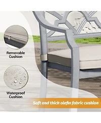 2 Piece Cast Aluminum Outdoor Dining Patio Chairs;Beige Cushion