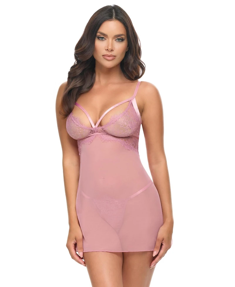 Oh La Cheri Women's Flora Sheer Lace Babydoll
