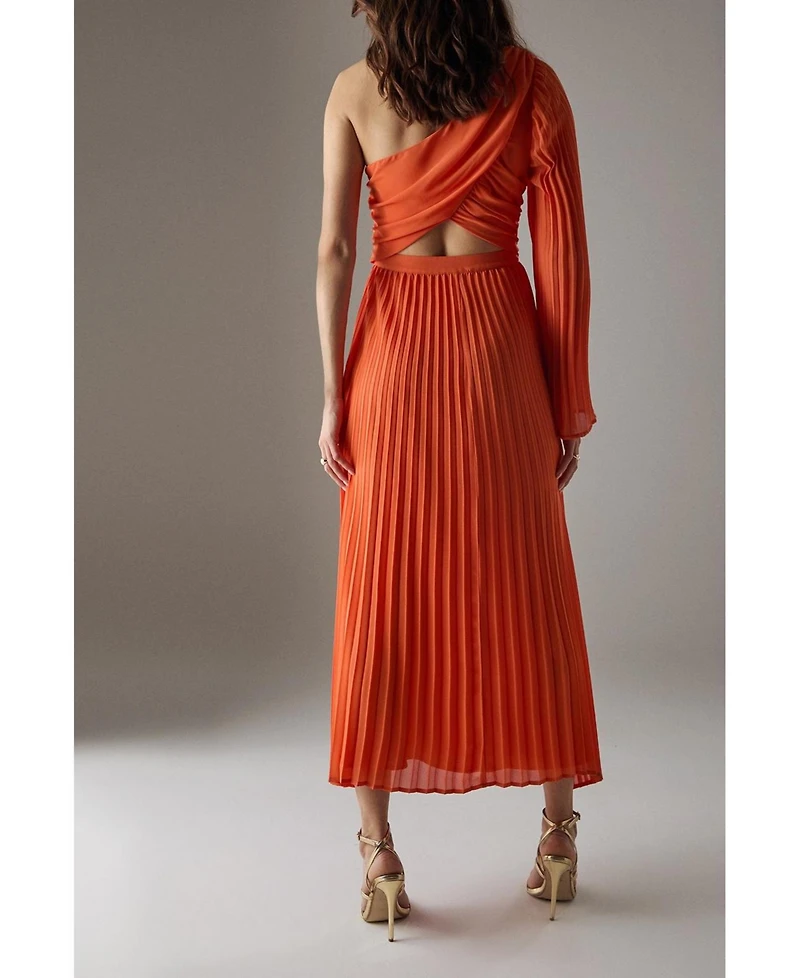 Warehouse Chiffon One Shoulder Cut Out Midi Dress