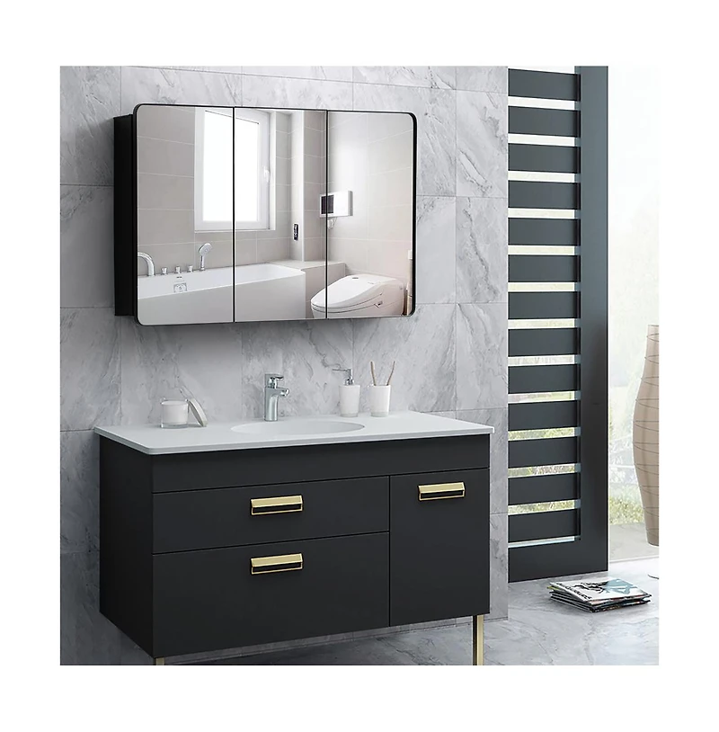 Basicwise 3-Door Aluminum Bathroom Medicine Cabinet, Round Corner Framed Door