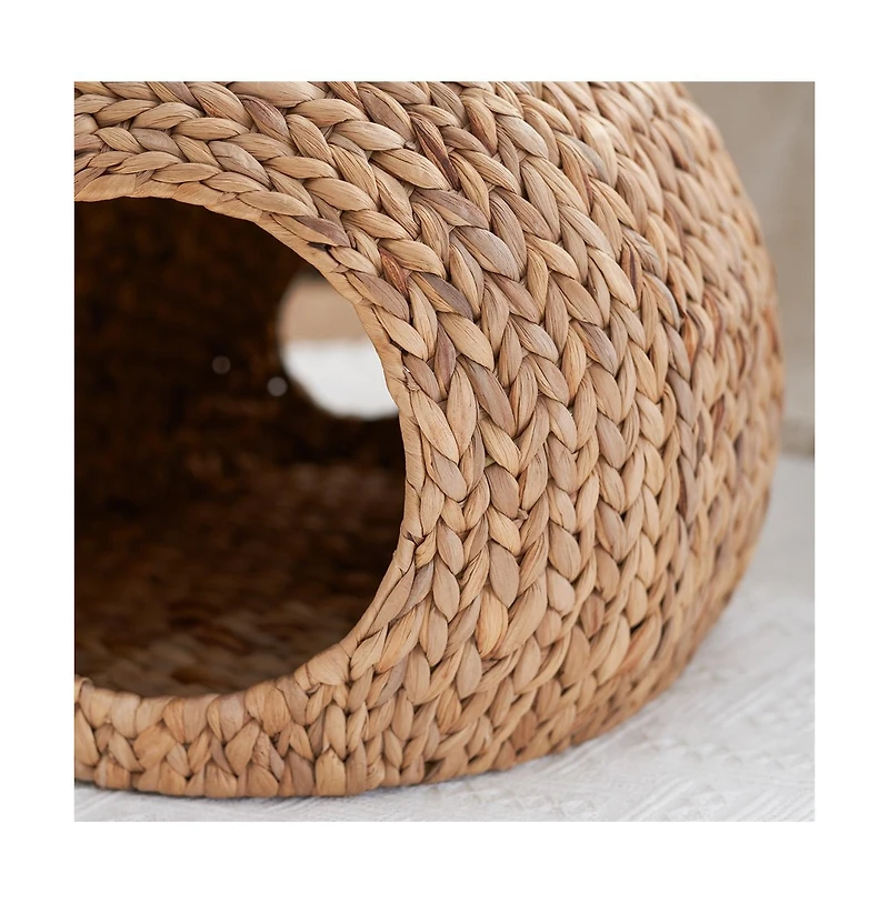Zeus & Ruta Woven Wicker Round Cat Bed Cave with Handles 18"x18"x18"