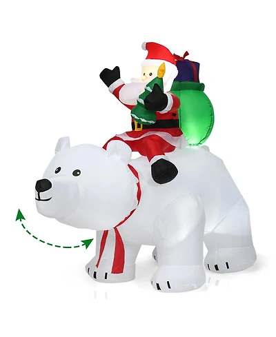 6.5 Ft Christmas Inflatable Santa Riding Polar Bear w/ Shaking Head Led Lights
