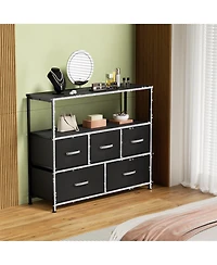 Mr Ironstone Dresser Tv Stand, Entertainment Center with 5 Fabric Drawers, Media Console Table for Tv with Open Storage Shelf Dresser for Bedroom/Livi