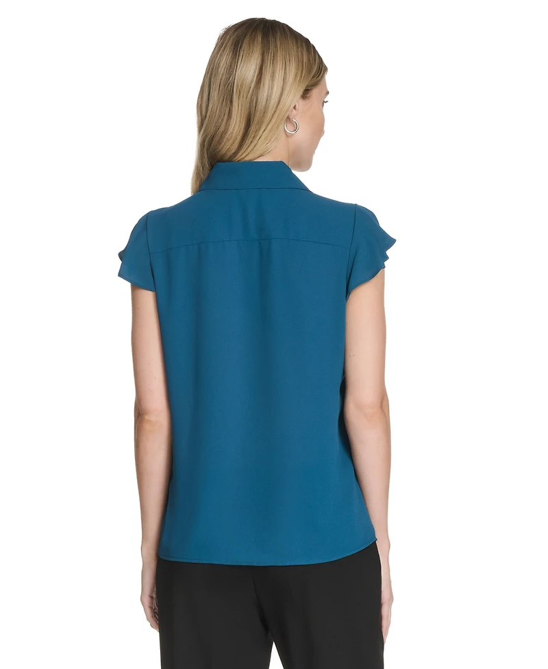 Calvin Klein Women's Solid Cap Sleeve Ruffle Top