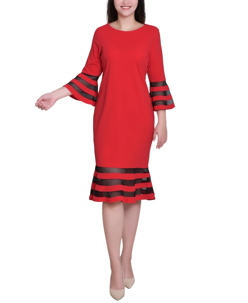 Ny Collection Women's Shadow Stripe Elbow Sleeve Dress
