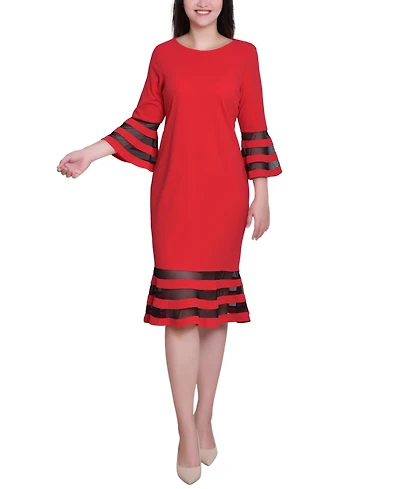 Ny Collection Women's Shadow Stripe Elbow Sleeve Dress