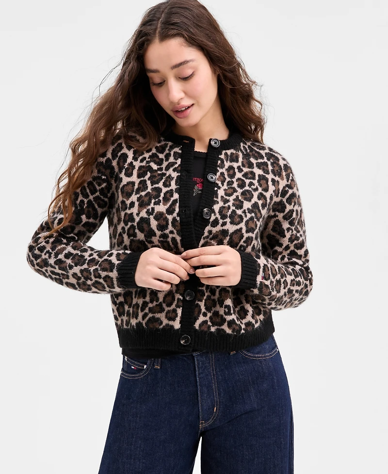 Tommy Jeans Women's Leopard-Print Button-Front Cardigan