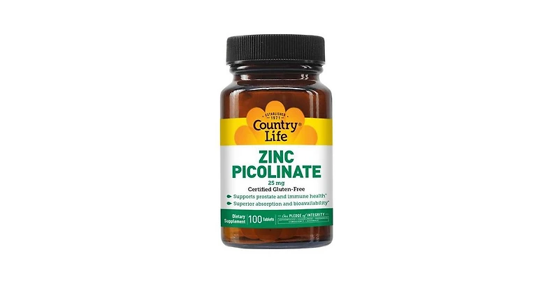 Country Life Zinc Picolinate, 25 mg, 100 Tabs