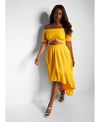 Rebdolls Plus Off Shoulder Cut Out Midi Skater Dress