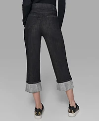 Karl Lagerfeld Paris Petite High-Rise Cuffed-Embellished Jeans