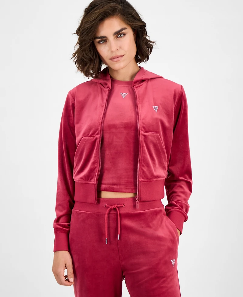 Guess Women's Couture Cropped Velour Hoodie