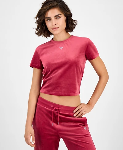 Guess Women's Couture Short-Sleeve Regular Velour T-Shirt