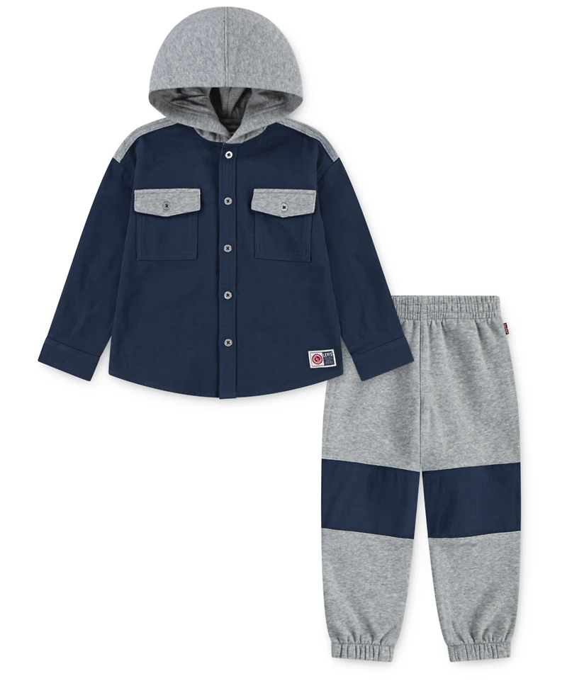 Levi's Boys 2T-4T 2-Piece Hooded Shacket Top and Jogger Pants Set