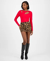 Bar Iii Women's Leopard-Print Fitted Zip-Front Shorts, Macy's Exclusive
