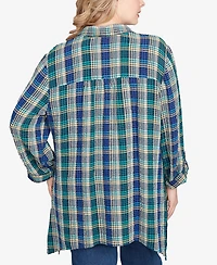 Ruby Rd. Plus Embroidered Plaid Button Down Top