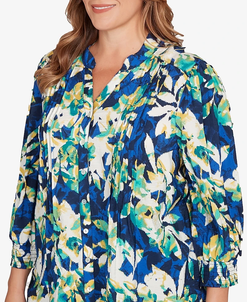 Ruby Rd. Plus Floral Silky Voile Button Down Top