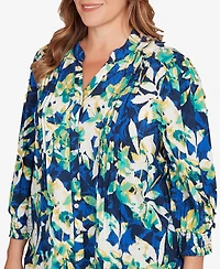 Ruby Rd. Plus Floral Silky Voile Button Down Top