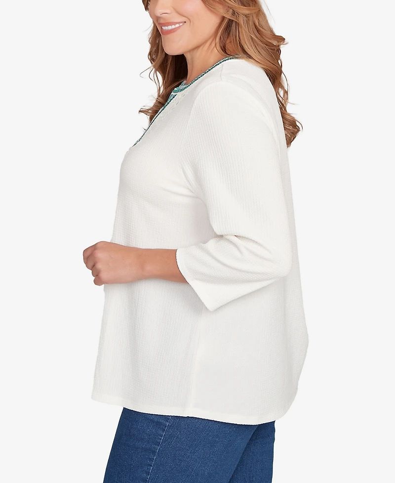Ruby Rd. Plus Embellished Textured Split Neck Top