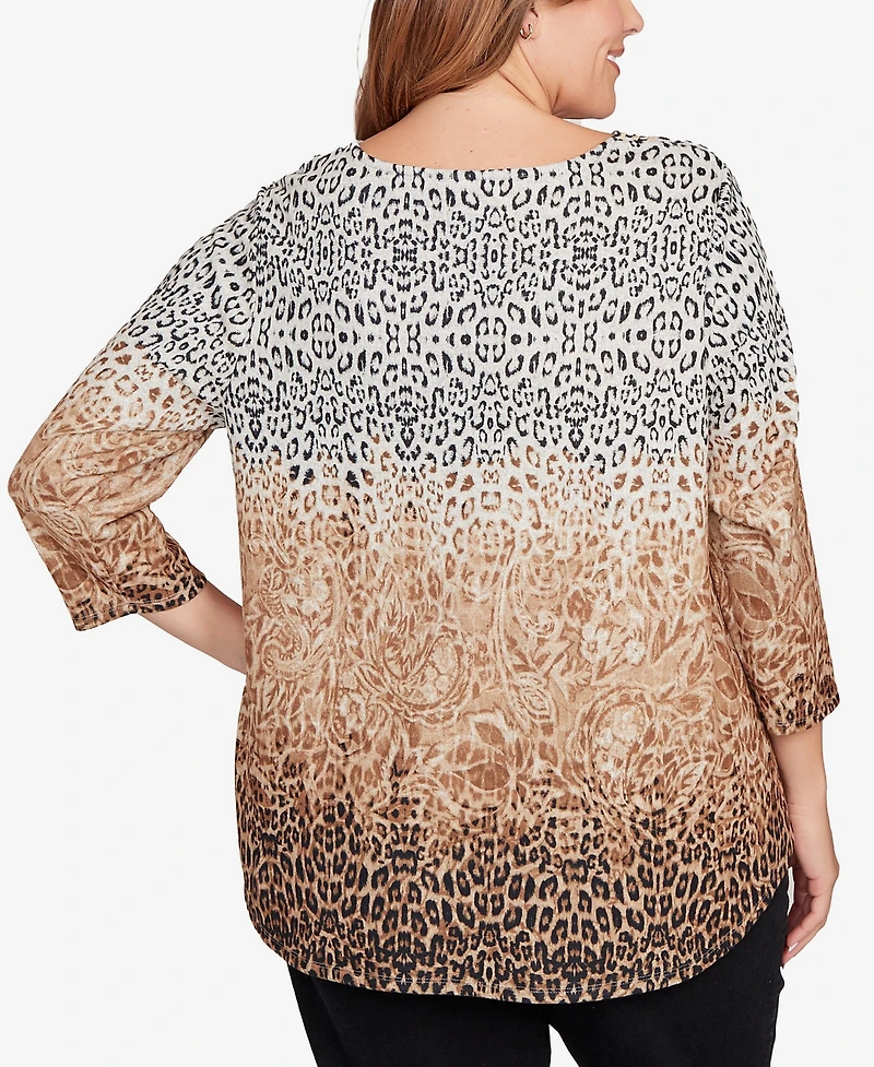 Ruby Rd. Plus Embellished Animal Print Cozy Top