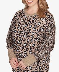 Ruby Rd. Plus Sweater Trimmed Cozy Animal Print Top
