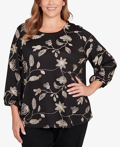 Ruby Rd. Plus Metallic Embroidered Floral Top