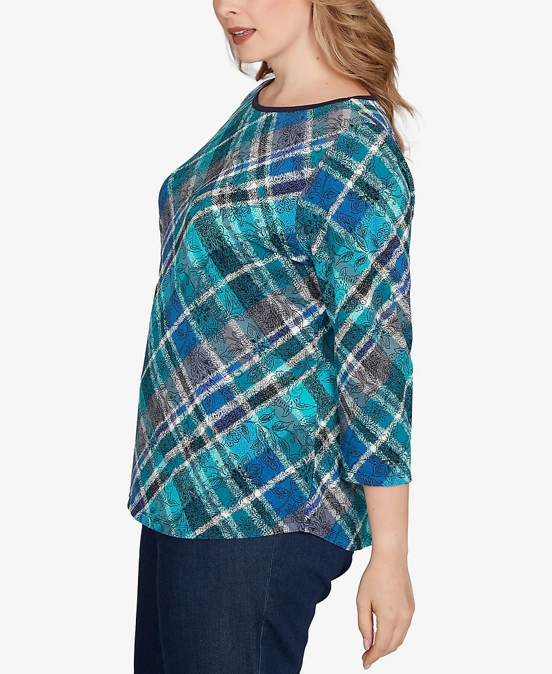 Ruby Rd. Plus Size Solid Tipped Plaid Knit Top