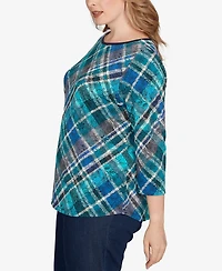 Ruby Rd. Plus Size Solid Tipped Plaid Knit Top