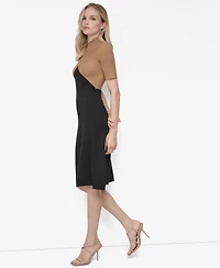 Dkny Petite Colorblock Sliced Short Sleeve Sweater Dress