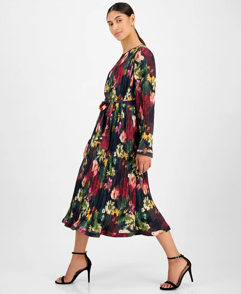 T Tahari Women's Floral-Print Pleated Midi Dress