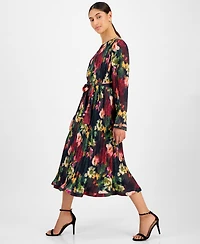 T Tahari Women's Floral-Print Pleated Midi Dress