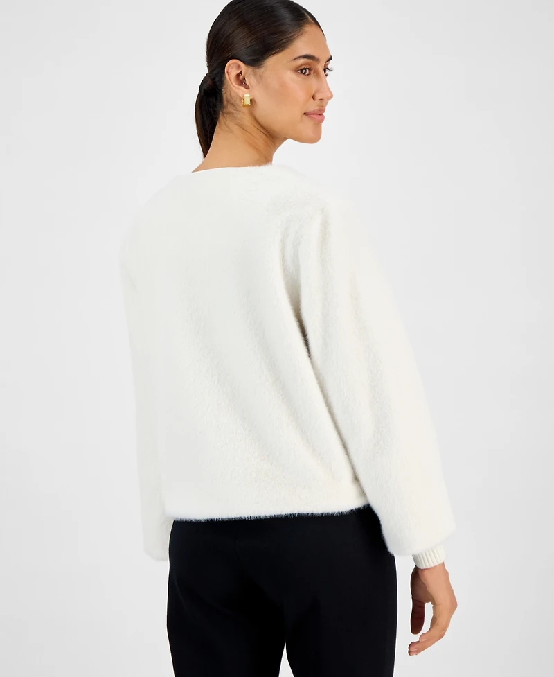 T Tahari Women's Knit-Cuff Faux-Fur Jacket
