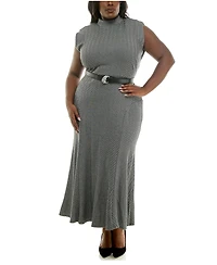 Taylor Plus Mock Neck Belted Knit Midi Dress
