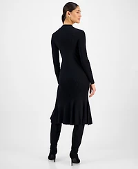 T Tahari Women's Long-Sleeve Ribbed Bodycon Flare Dress
