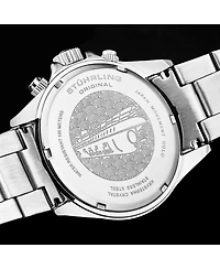 Stuhrling 3960 Men's Chronograph Watch Quartz Japan VR32 Ice Blue Dial Black Tachymeter Bezel Silver Tone Case Stainless Steel Bracelet Date Window