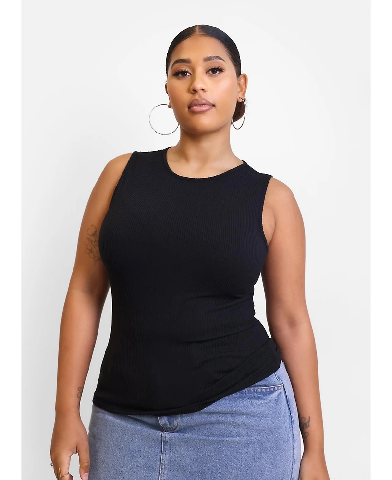 Rebdolls Essential Ribbed High Neck Tank Top - Black