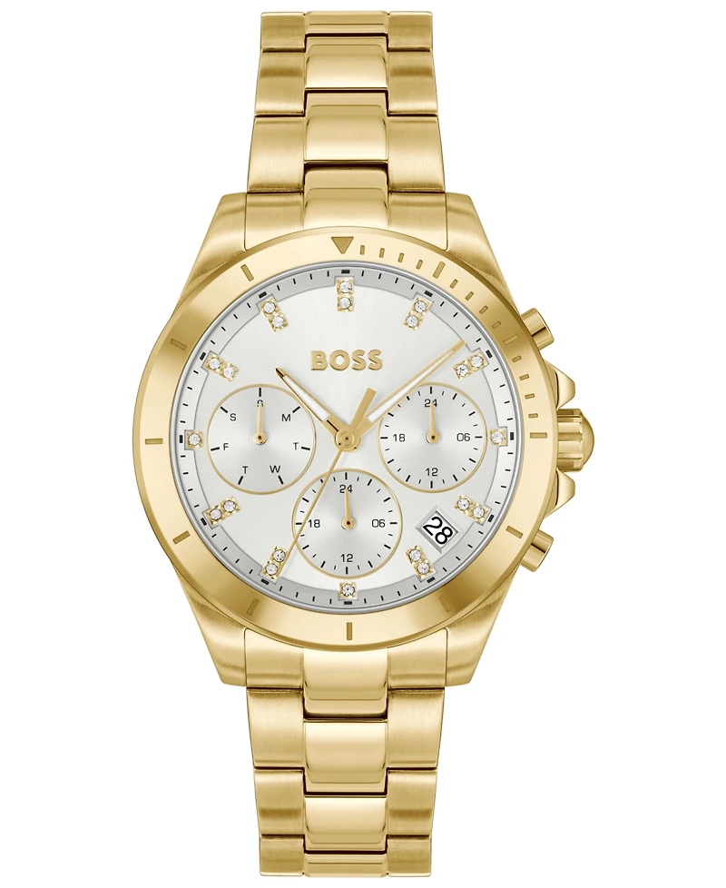 Hugo Boss Women's Alley Quartz Multifunction Ionic Plated Thin Gold Steel Watch, 36mm