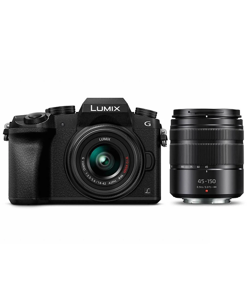 Panasonic Lumix Dmc-G7 Mirrorless Camera with Lumix G Vario 14-42mm and 45-150mm Lens, Bundle with Tripod, Microphone, Triple Shoe V-Bracket, On Camer