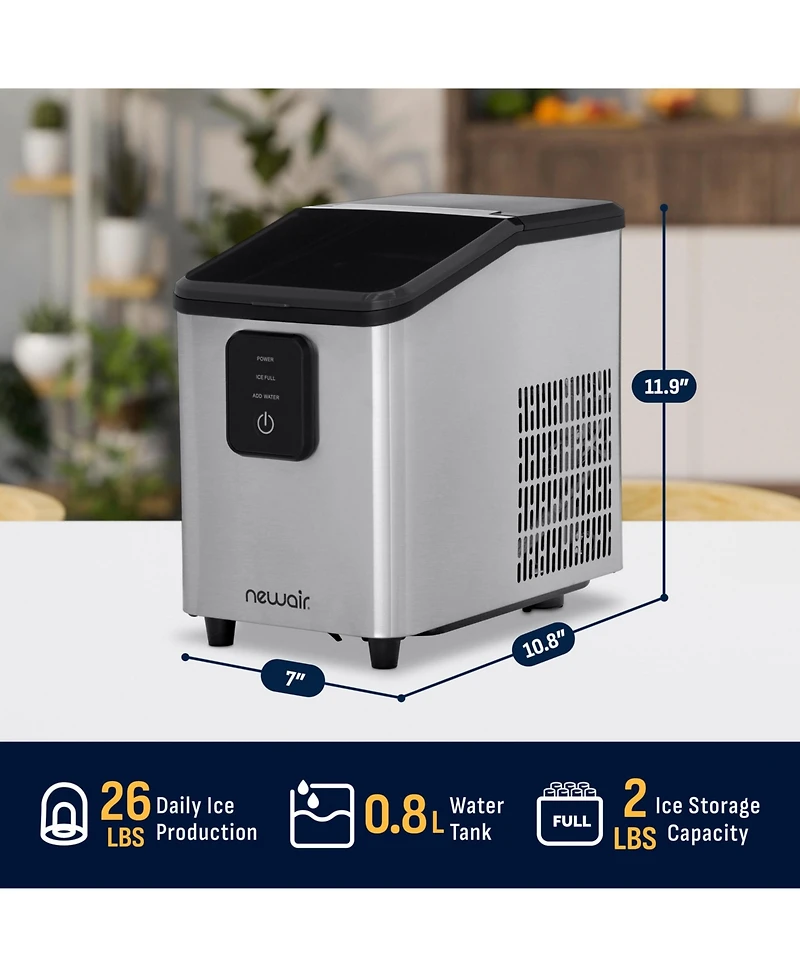 Newair 26 lbs. Mini Ice Maker Countertop, Portable Ice Machine in Stainless Steel