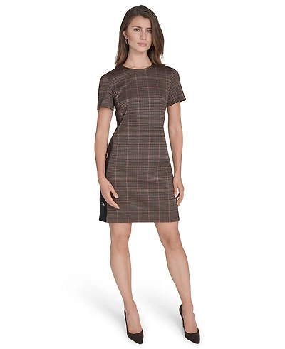 Halston Women's Micro Houndstooth Button Dress