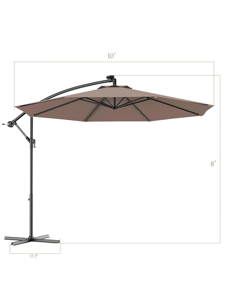 Costway 10' Hanging Solar Led Umbrella Patio Sun Shade Offset Market W/Base