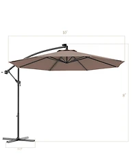 Costway 10' Hanging Solar Led Umbrella Patio Sun Shade Offset Market W/Base